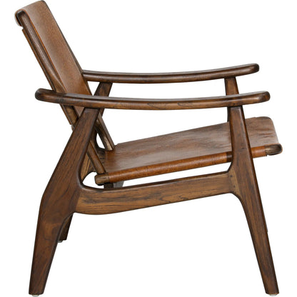 Dania Occasional Chair by Arch & Plane in medium brown, antique brown leather. Made from genuine leather, teak wood in a traditional style.