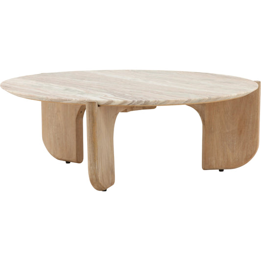 Callen Coffee Table by Arch & Plane in cream, natural. Made from roma stone, wood in a unique style.