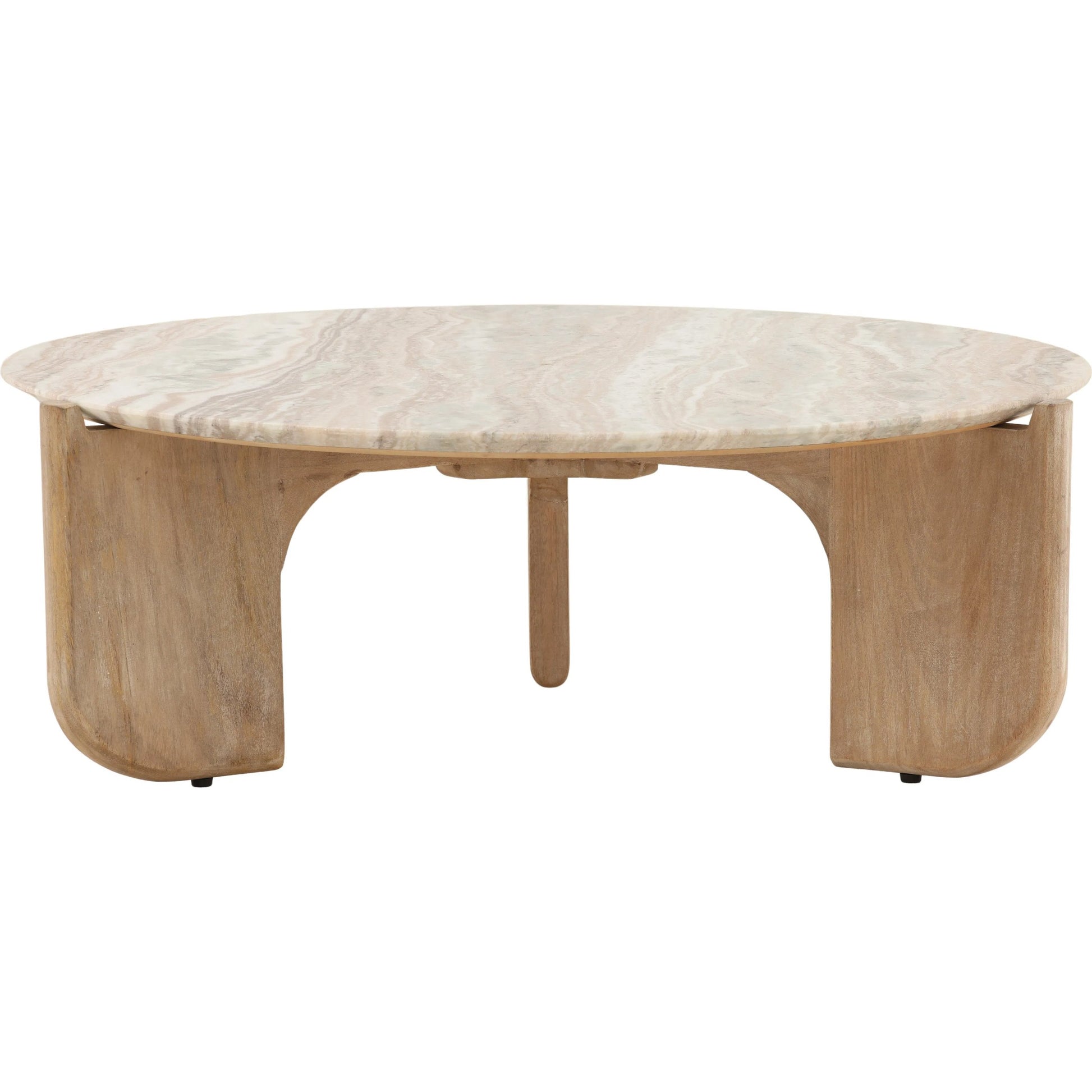 Wilhelmina Coffee Table by Arch & Plane in cream, natural. Made from roma stone, wood in a transitional style.