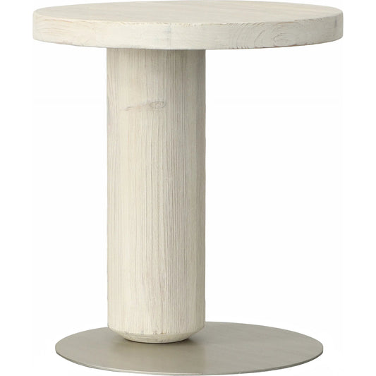 001 SI-2075448 | Primary Silo | Tacoma Reclaimed Side Table by Arch & Plane in white, silver and whitewash, brushed nickel finish. Made from reclaimed pine wood, metal in a modern style.