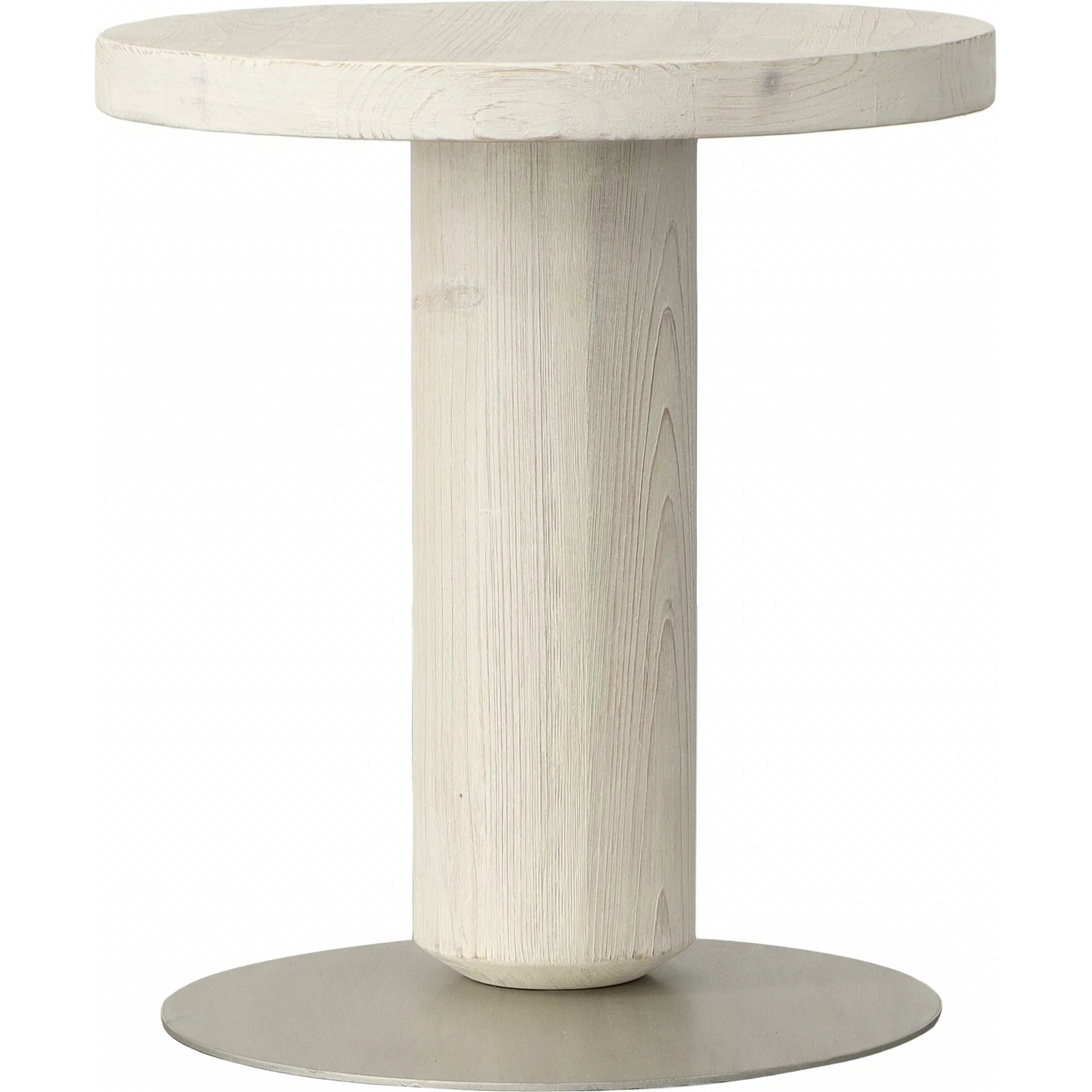 Tacoma Reclaimed Side Table by Arch & Plane in white, silver and whitewash, brushed nickel finish. Made from reclaimed pine wood, metal in a modern style.