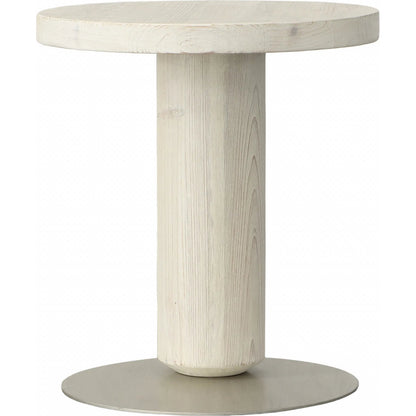 Tacoma Reclaimed Side Table by Arch & Plane in white, silver and whitewash, brushed nickel finish. Made from reclaimed pine wood, metal in a modern style.