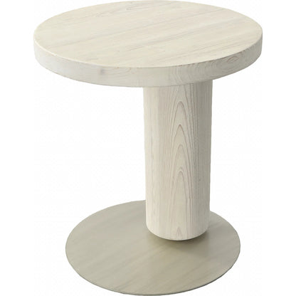 Tacoma Reclaimed Side Table by Arch & Plane in white, silver and whitewash, brushed nickel finish. Made from reclaimed pine wood, metal in a modern style.