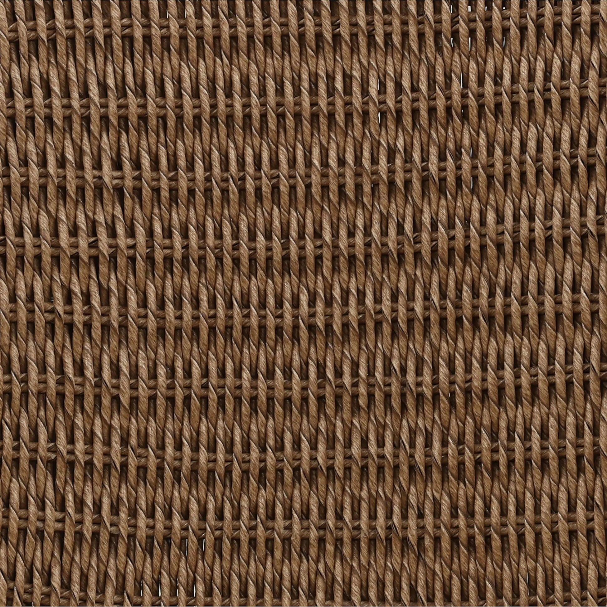 Isiah Outdoor Occasional Chair by Arch & Plane in light brown. Made from olefin, twisted synthetic wicker, aluminum, teak wood in a unique style.