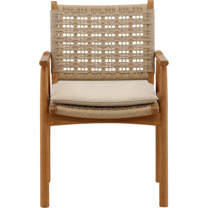 Garold Outdoor Dining Chair (Set of 2) by Arch & Plane in sand, light natural, natural. Made from olefin fabric, twisted synthetic wicker, teak wood in a unique style.