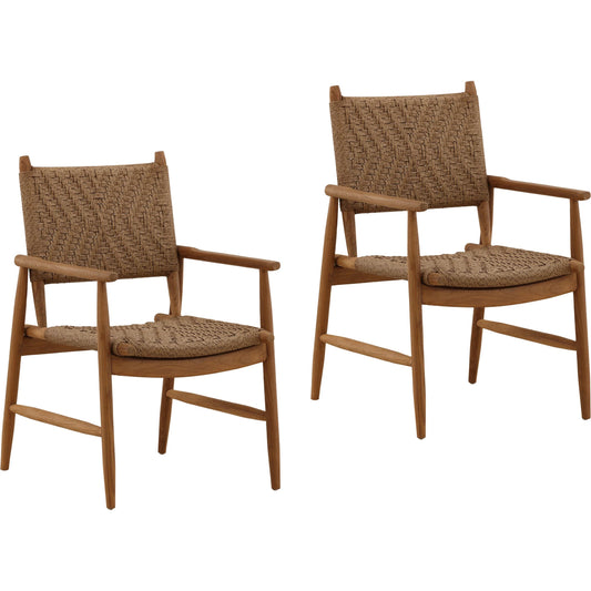 Donnell Outdoor Dining Chair (Set of 2) by Arch & Plane in light brown. Made from twisted synthetic wicker, teak wood in a unique style.