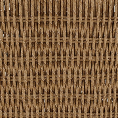 Kalvin Outdoor Dining Chair by Arch & Plane in natural. Made from twisted synthetic wicker, aluminum, teak wood in a unique style.