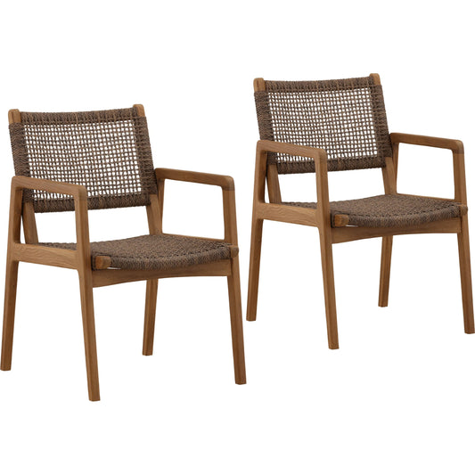 Donald Outdoor Dining Chair (Set of 2) by Arch & Plane in light brown. Made from braided synthetic wicker, teak wood in a unique style.