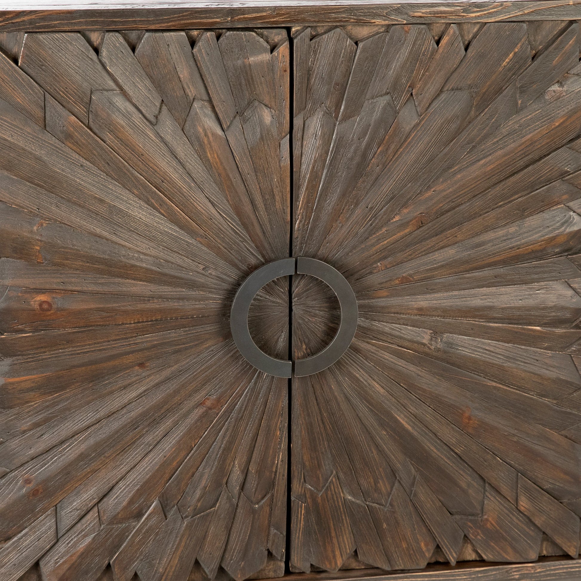 Easton Sunburst Sideboard by Arch & Plane in light brown, white, natural and whitewash, antique iron finish. Made from reclaimed pine wood, iron in a modern style.