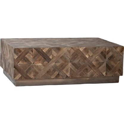 Everett Reclaimed Wood Coffee Table by Arch & Plane in brown and medium brown sealed finish. Made from reclaimed elm wood in a modern style.