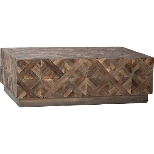 Tylor Reclaimed Wood Coffee Table by Arch & Plane in brown and medium brown sealed finish. Made from reclaimed elm wood in a modern style.