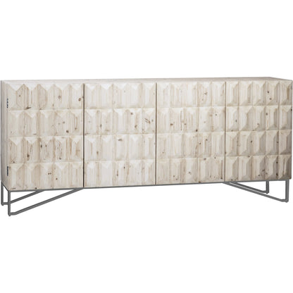 Ciara Reclaimed Pine 4-Door Sideboard by Arch & Plane in light warm wash, black. Made from reclaimed pine in a modern style.