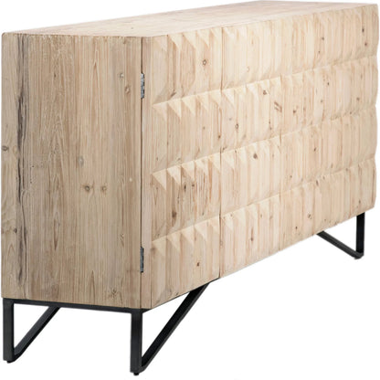 Ciara Reclaimed Pine 4-Door Sideboard by Arch & Plane in light warm wash, black. Made from reclaimed pine in a modern style.