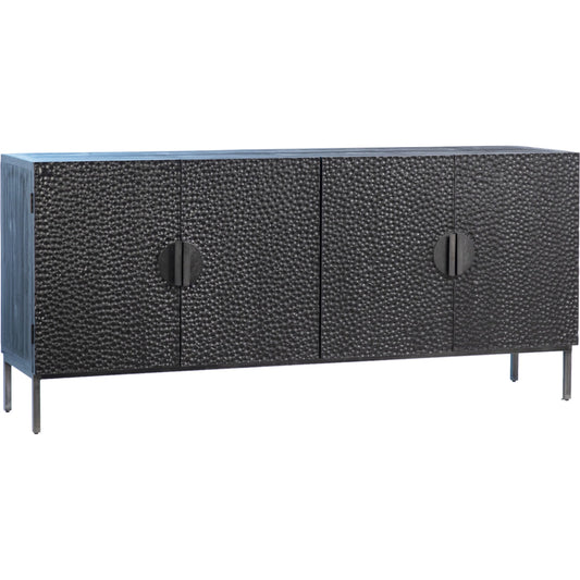 Melvin Black Reclaimed Pine 4-Door Sideboard by Arch & Plane in black. Made from reclaimed pine in a modern style.
