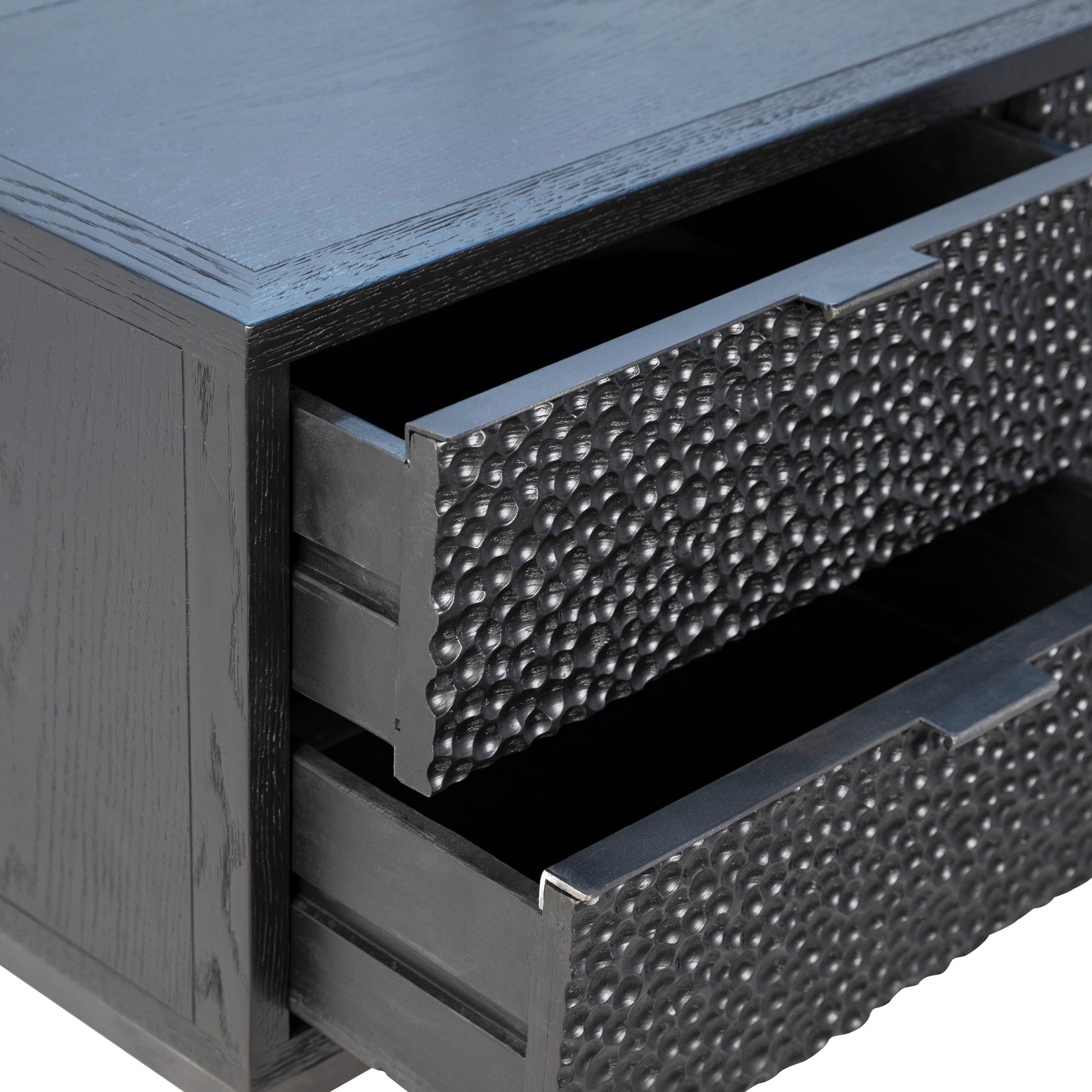 Onyx Modern Textured Sideboard by Arch & Plane in black. Made from oak, pine wood, iron in a modern style.