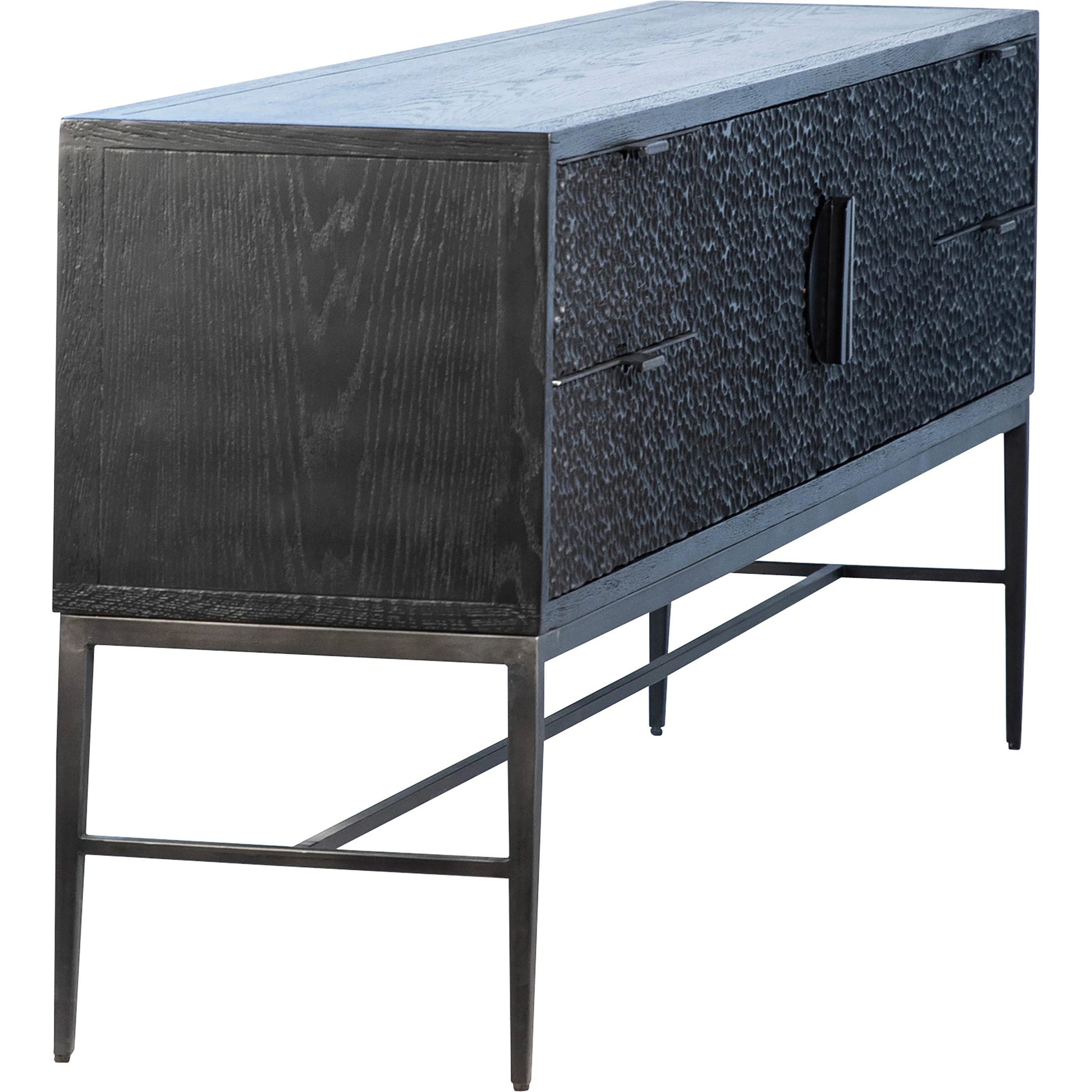 Onyx Modern Textured Sideboard by Arch & Plane in black. Made from oak, pine wood, iron in a modern style.