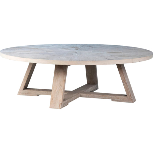 Merrick Coffee Table by Arch & Plane in light warm wash. Made from reclaimed elm wood in a unique style.