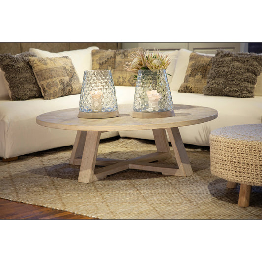 Merrick Coffee Table by Arch & Plane in light warm wash. Made from reclaimed elm wood in a unique style.
