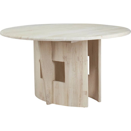 Rowena Round Reclaimed Elm Dining Table by Arch & Plane in light brown. Made from reclaimed elm in a modern style.