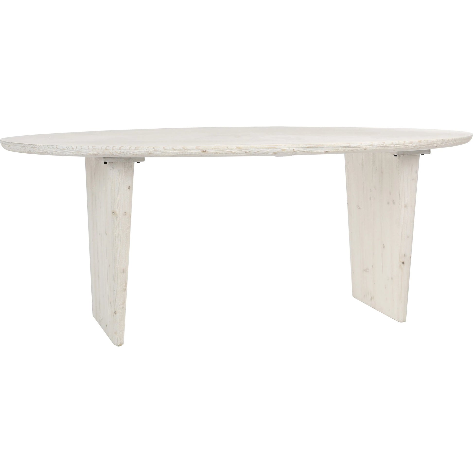 Abraham White-Washed Reclaimed Wood Oval Dining Table by Arch & Plane in white and white wash seal. Made from reclaimed pine in a modern style.