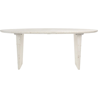 Abraham White-Washed Reclaimed Wood Oval Dining Table by Arch & Plane in white and white wash seal. Made from reclaimed pine in a modern style.