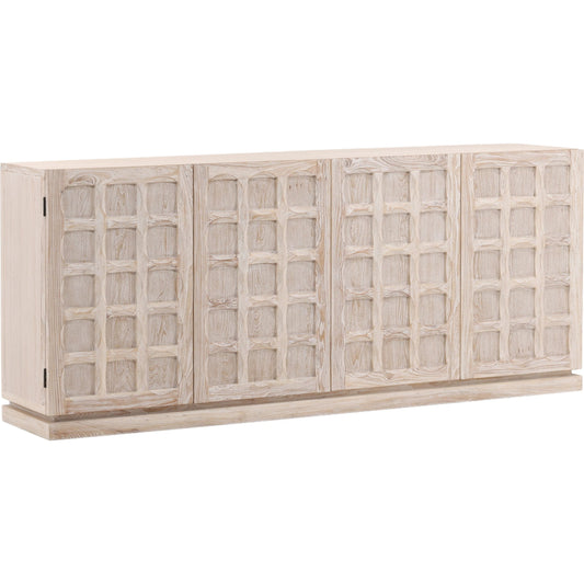 Harrison Sideboard by Arch & Plane in whitewash. Made from elm wood in a unique style.