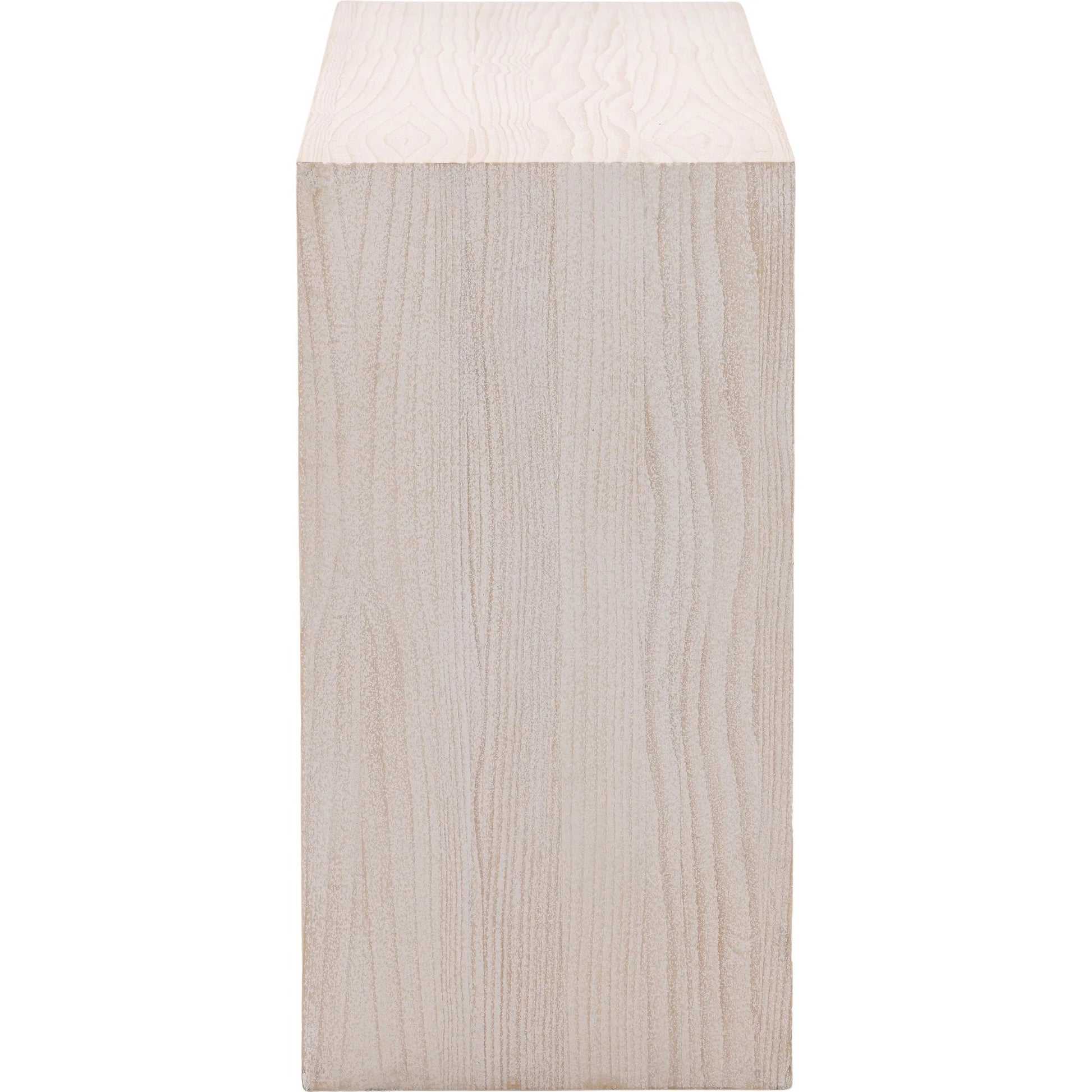 Lexi Console Table by Arch & Plane in whitewash. Made from reclaimed pine wood in a transitional style.