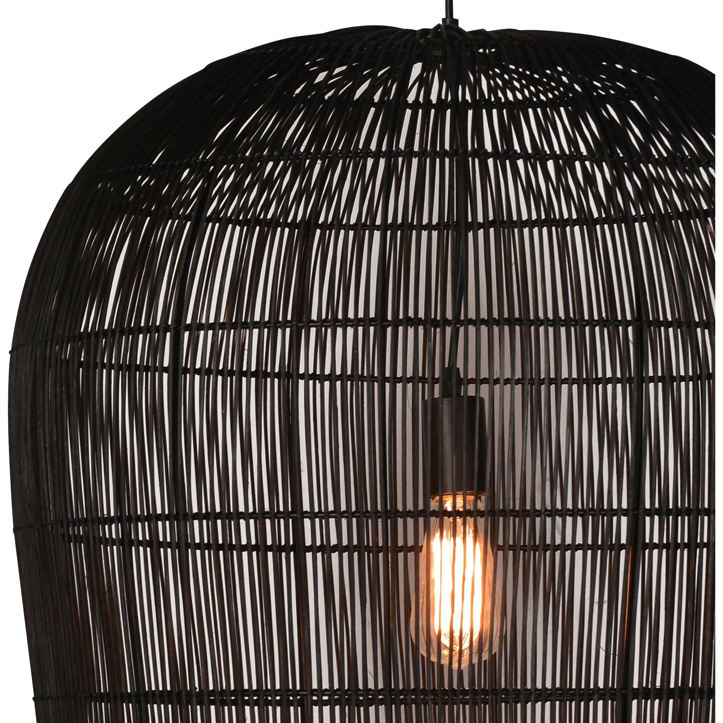 002 SI-2075310 | Closeup | Emeline Iron and Rattan Pendant Light by Arch & Plane in black and black finish. Made from iron, rattan in a cottage & farmhouse style.