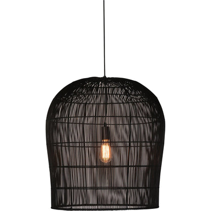Emeline Iron and Rattan Pendant Light by Arch & Plane in black and black finish. Made from iron, rattan in a cottage & farmhouse style.