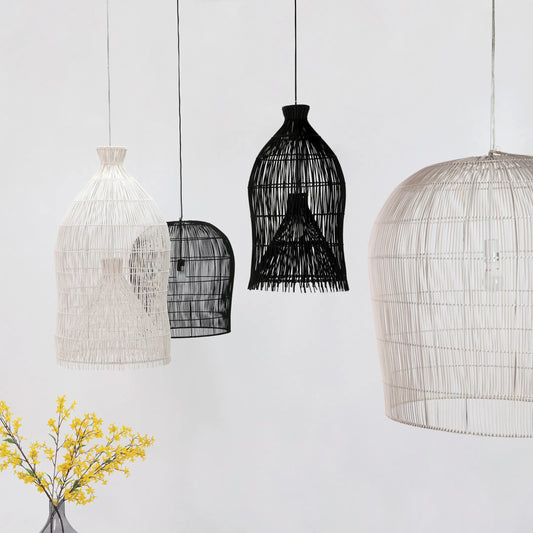 Emeline Iron and Rattan Pendant Light by Arch & Plane in black and black finish. Made from iron, rattan in a cottage & farmhouse style.