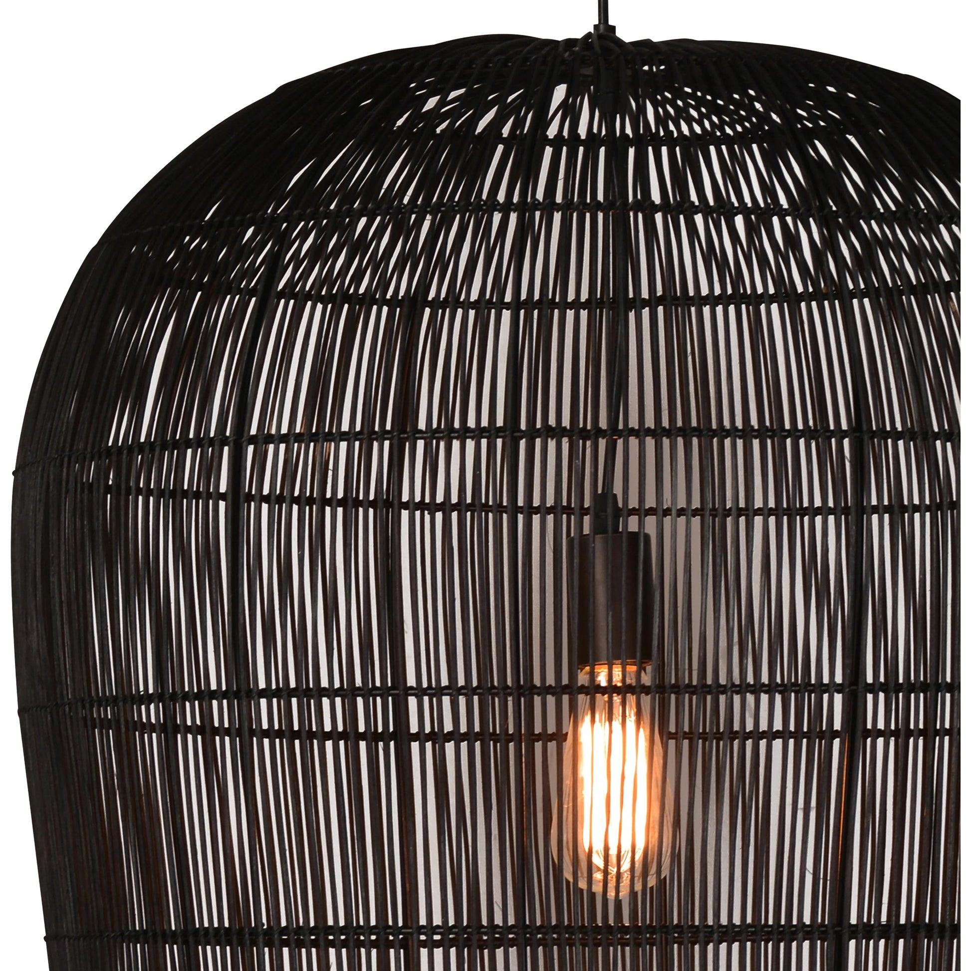 Emeline Iron and Rattan Pendant Light by Arch & Plane in black and black finish. Made from iron, rattan in a cottage & farmhouse style.