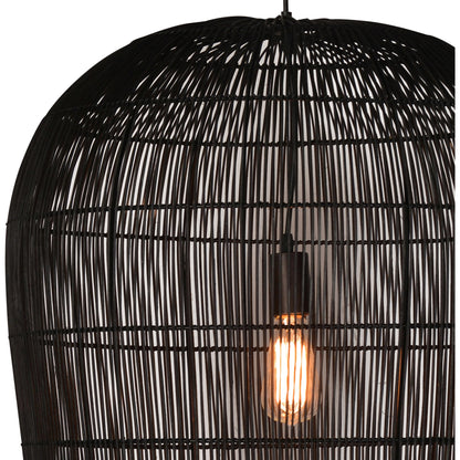 Emeline Iron and Rattan Pendant Light by Arch & Plane in black and black finish. Made from iron, rattan in a cottage & farmhouse style.