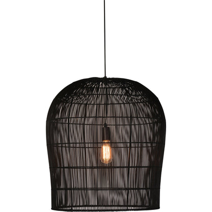 Emeline Iron and Rattan Pendant Light by Arch & Plane in black and black finish. Made from iron, rattan in a cottage & farmhouse style.