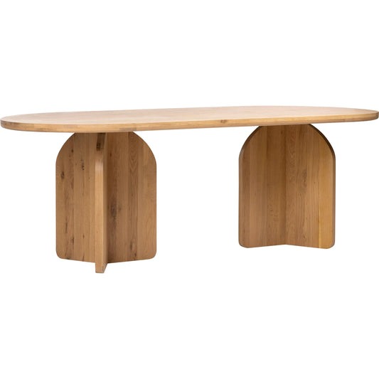 Quincy Modern Oval Dining Table by Arch & Plane in natural, brown and clear natural wood sealed finish. Made from white oak wood in a modern style.