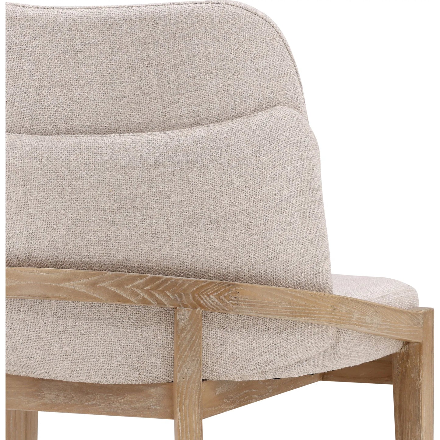 005 SI-2350502 | Closeup | Jacquelyn Dining Chair by Arch & Plane in beige, light natural. Made from polyester upholstery, elm wood in a transitional style.