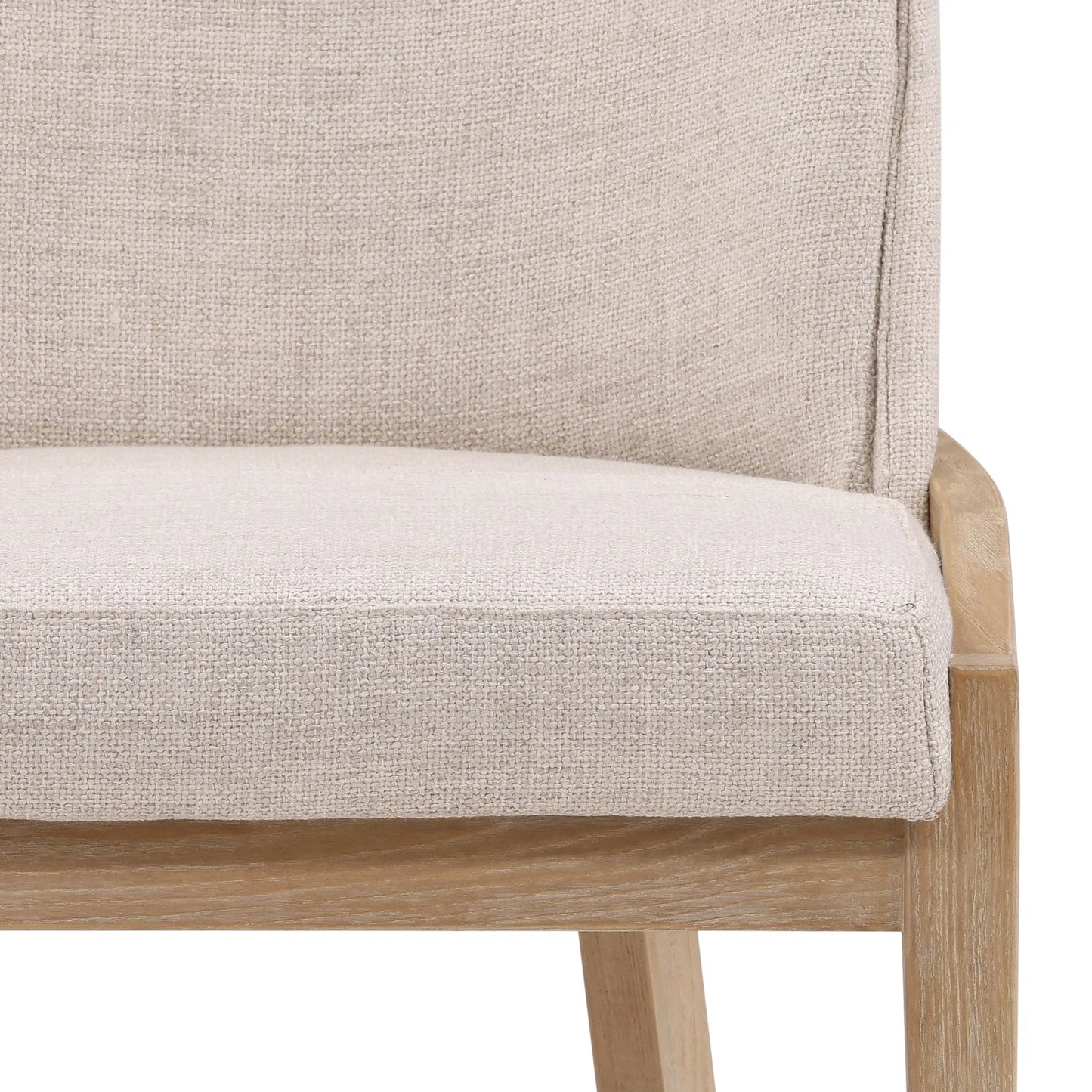 006 SI-2350502 | Closeup | Jacquelyn Dining Chair by Arch & Plane in beige, light natural. Made from polyester upholstery, elm wood in a transitional style.