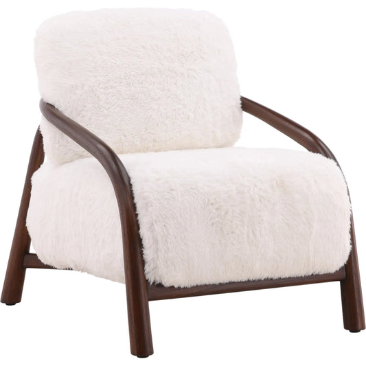 Yareli Occasional Chair by Arch & Plane in ivory, brown. Made from faux sheepskin, mindi wood in a unique style.