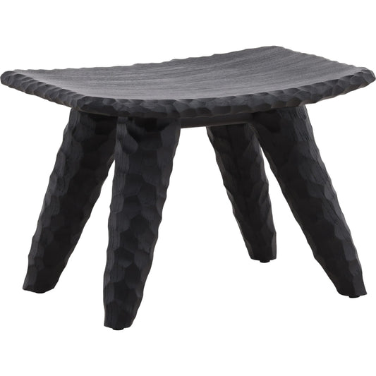 Quillan Stool by Arch & Plane in black. Made from mindi wood in a unique style.