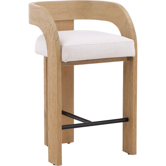 Tyson Counter Stool by Arch & Plane in cream, natural. Made from basketweave fabric, mindi wood in a unique style.