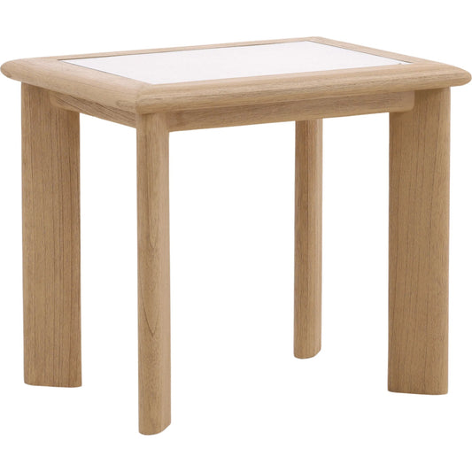 Keenan End Table by Arch & Plane in natural. Made from mindi wood, rattan, glass in a unique style.