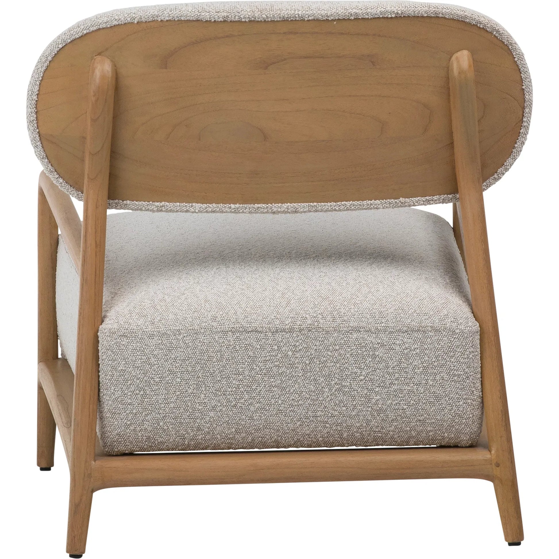 Donney Occasional Chair by Arch & Plane in cream boucle upholstery, natural wood. Made from polyester blend upholstery, mindi wood frame in a unique style.