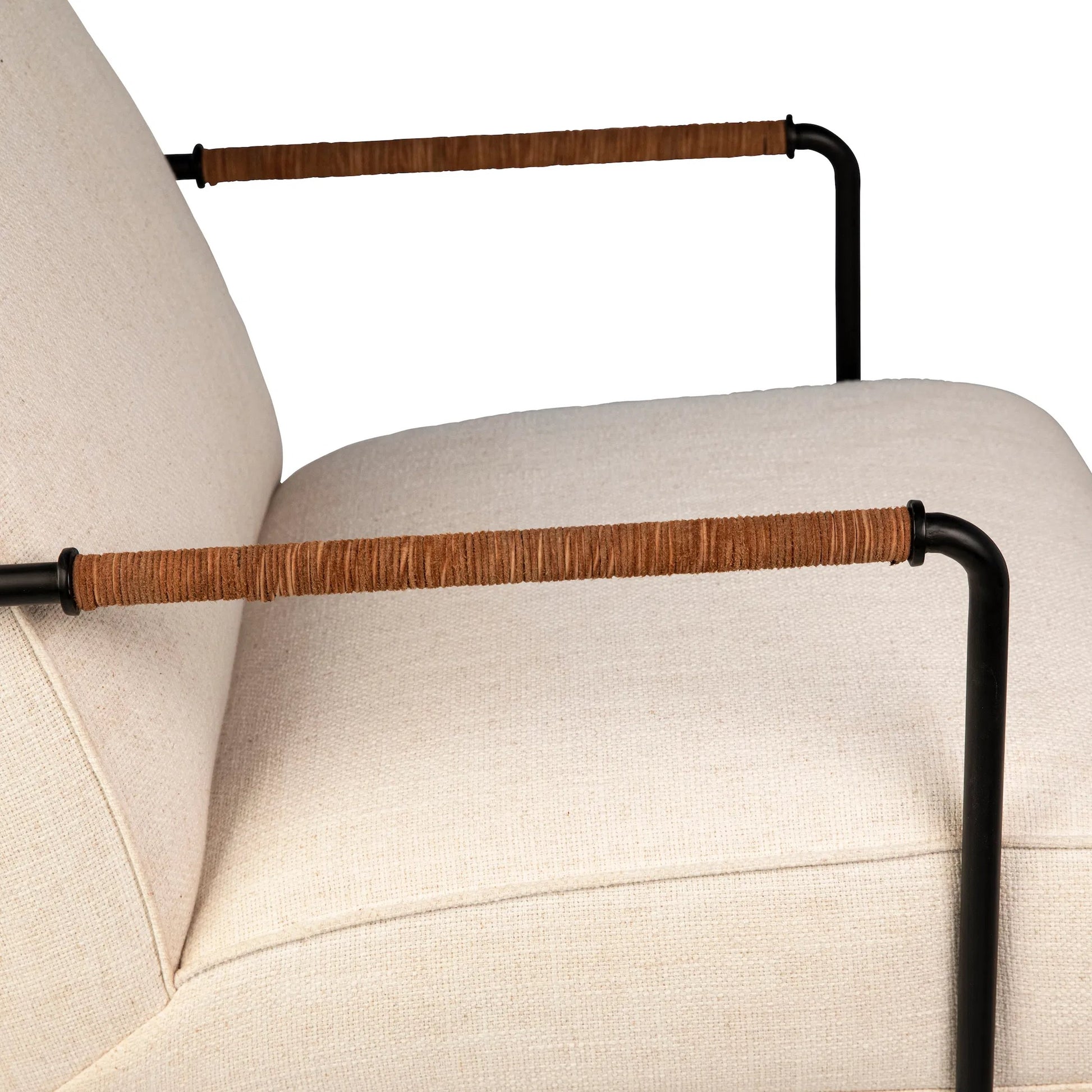 Ransom Upholstered Tall Back Accent Chair by Arch & Plane in white, matte black and fabric. Made from linen in a modern style.