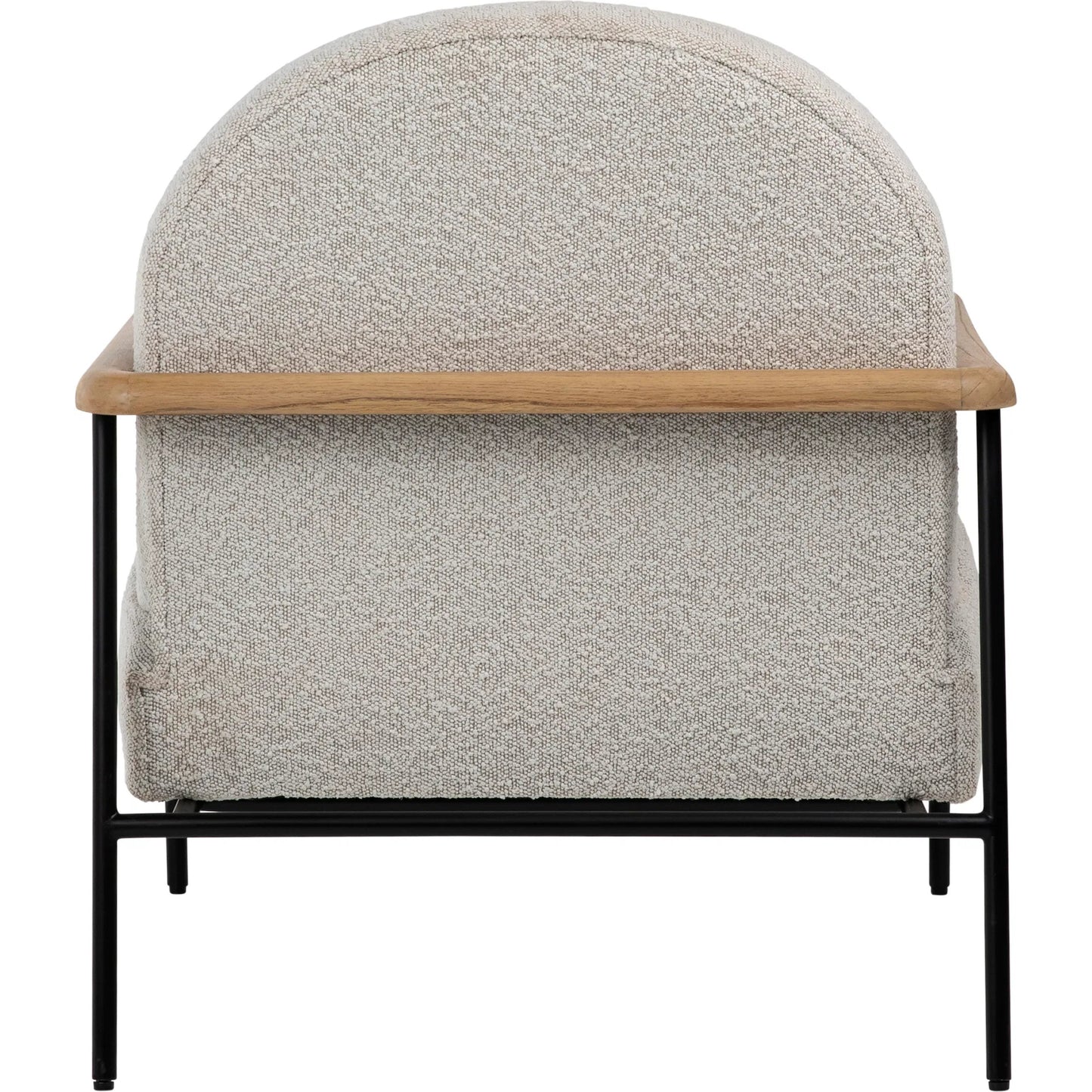005 SI-2350529 | Additional Silo | Blake Occasional Chair by Arch & Plane in black metal frame with natural wood armrests, beige boucle fabric. Made from mindi wood, metal frame with polyester blend upholstery in a transitional style.