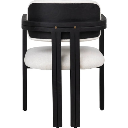 Cali Dining Chair by Arch & Plane in off white, black frame. Made from polyester blend upholstery, mindi wood in a transitional style.