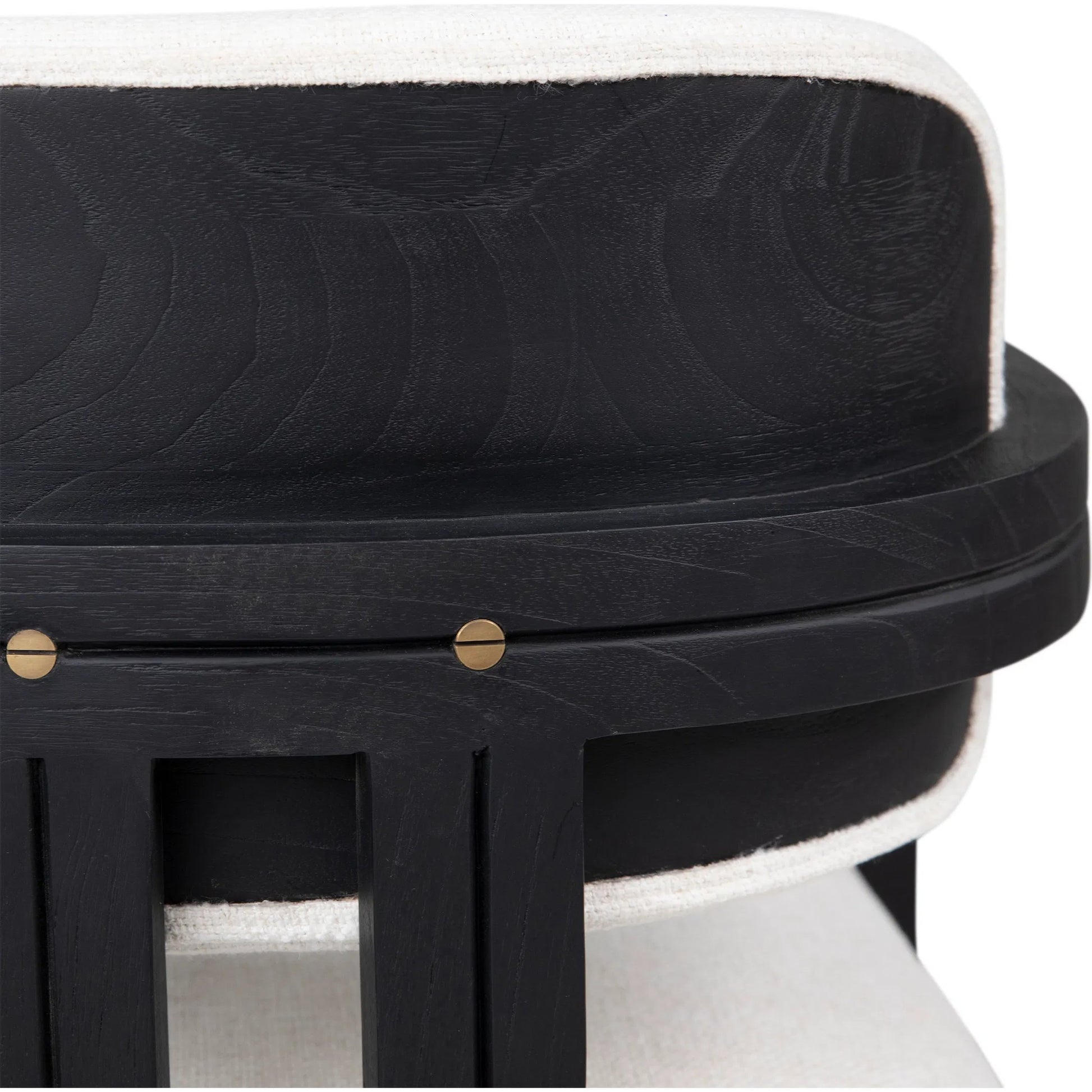 Cali Dining Chair by Arch & Plane in off white, black frame. Made from polyester blend upholstery, mindi wood in a transitional style.