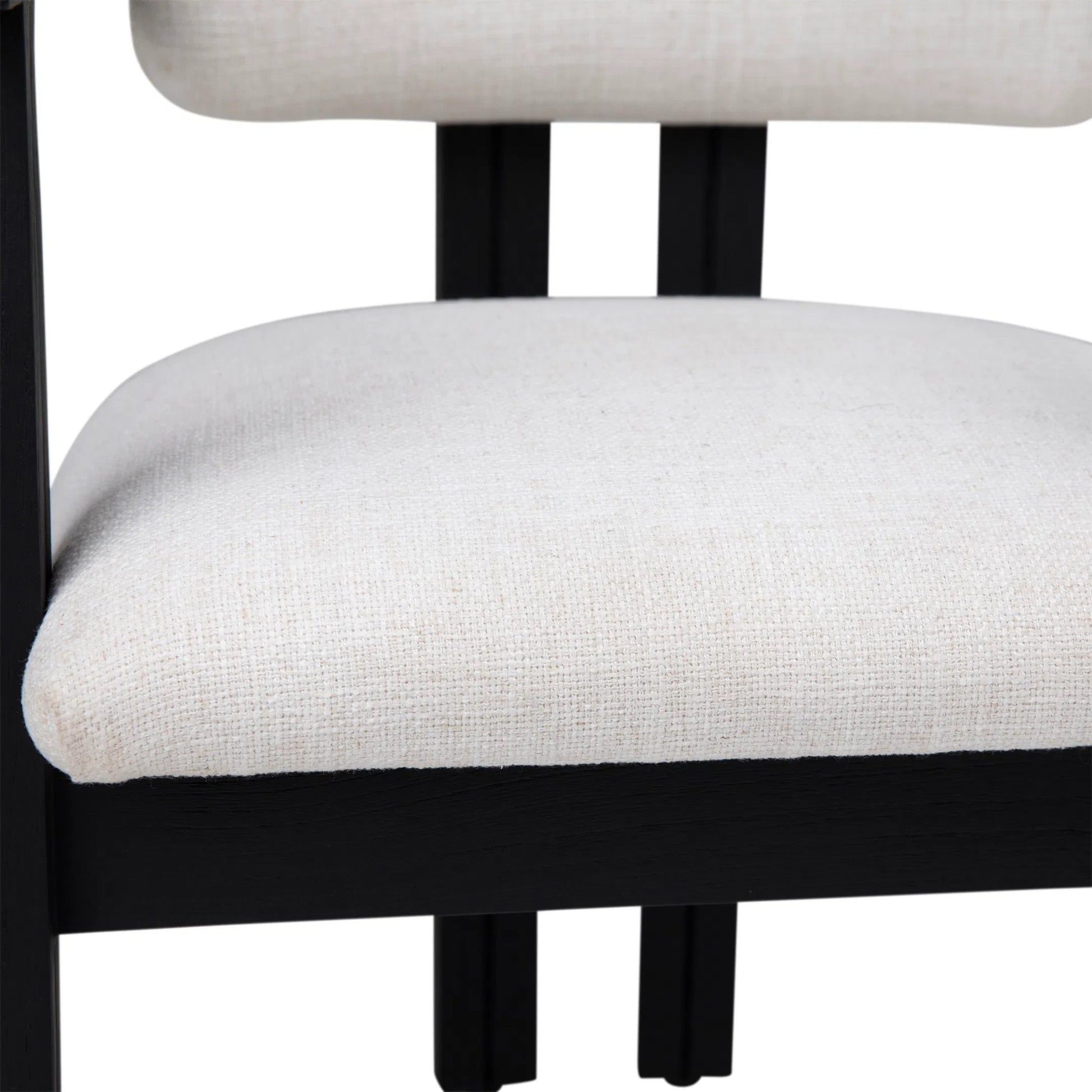 Cali Dining Chair by Arch & Plane in off white, black frame. Made from polyester blend upholstery, mindi wood in a transitional style.