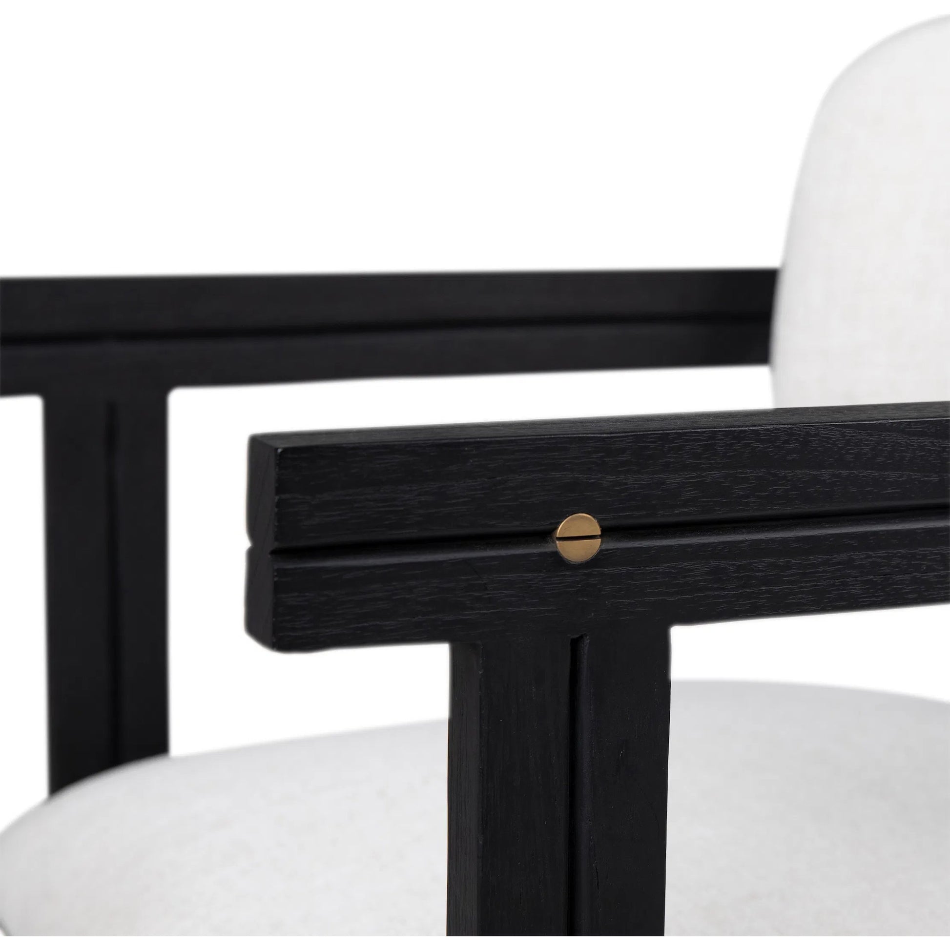 Cali Dining Chair by Arch & Plane in off white, black frame. Made from polyester blend upholstery, mindi wood in a transitional style.