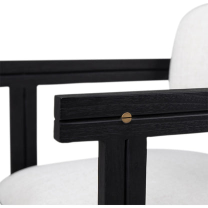 Cali Dining Chair by Arch & Plane in off white, black frame. Made from polyester blend upholstery, mindi wood in a transitional style.