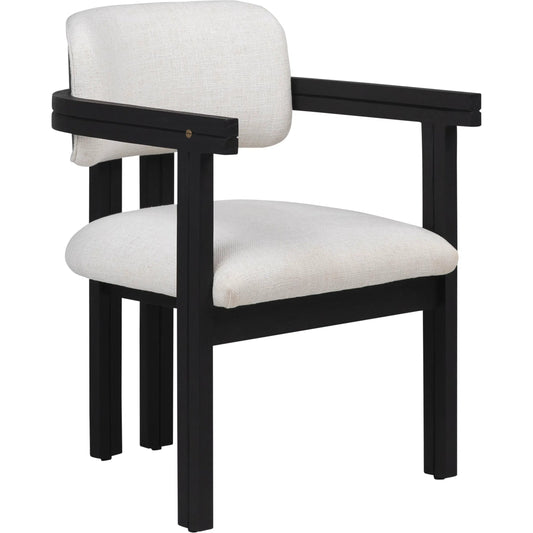 Nathaniel Dining Chair by Arch & Plane in off white, black frame. Made from polyester blend upholstery, mindi wood in a transitional style.