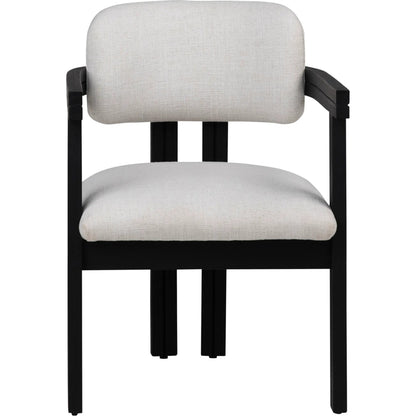 Cali Dining Chair by Arch & Plane in off white, black frame. Made from polyester blend upholstery, mindi wood in a transitional style.